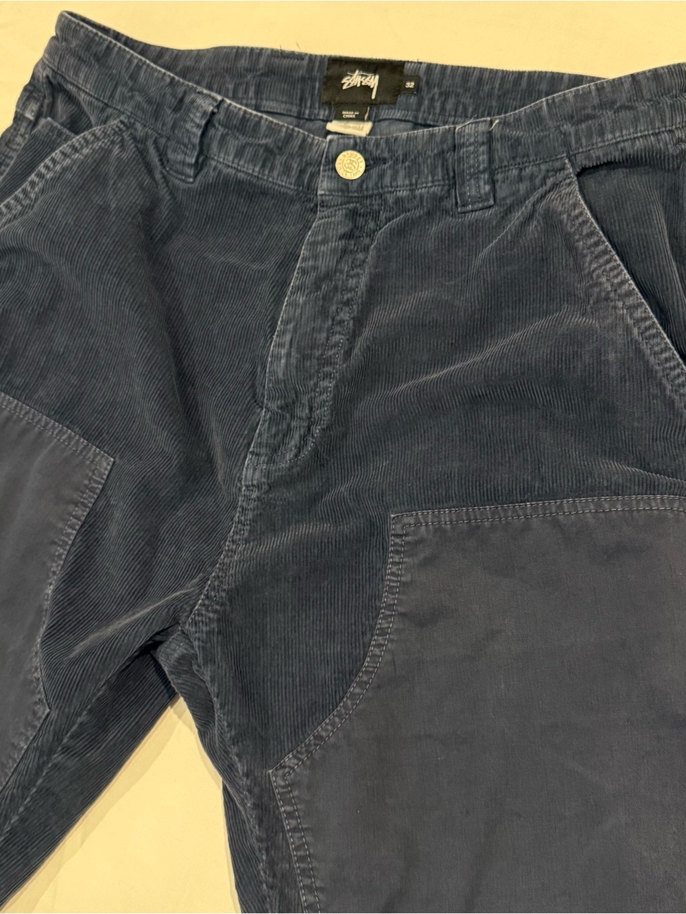 Stussy Corduroy Double Knee Carpenter Pants Navy Blue Mens 32 Y2K Good Fade